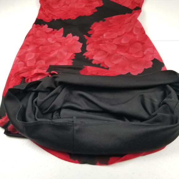 International Newport Group Red Black Floral Sheer Overlay Vintage Dress Med - Picture 4 of 6